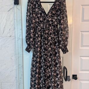Floral Black and Beige Women's Dress